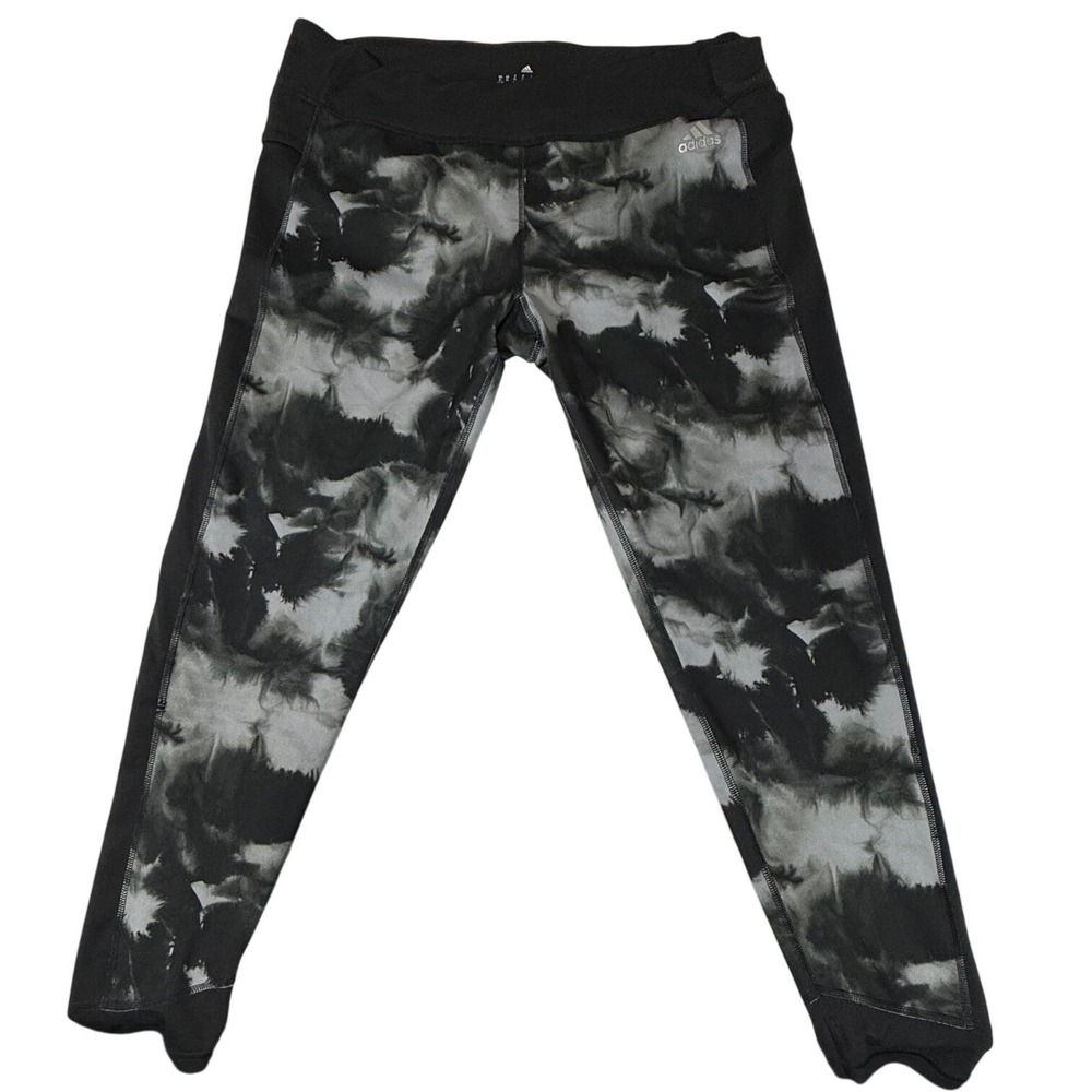 Adidas Climalite AY3992 Leggings Womens XL Black Grey Smoke Pattern Performance
